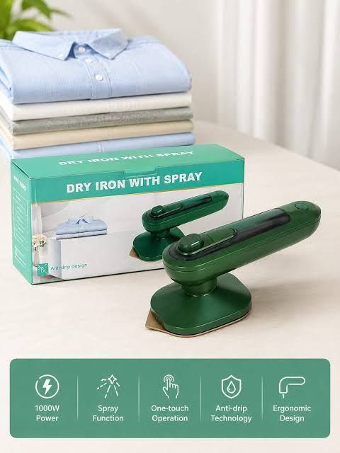 Compact handheld travel iron designed for convenient clothes ironing at home or while travelling.