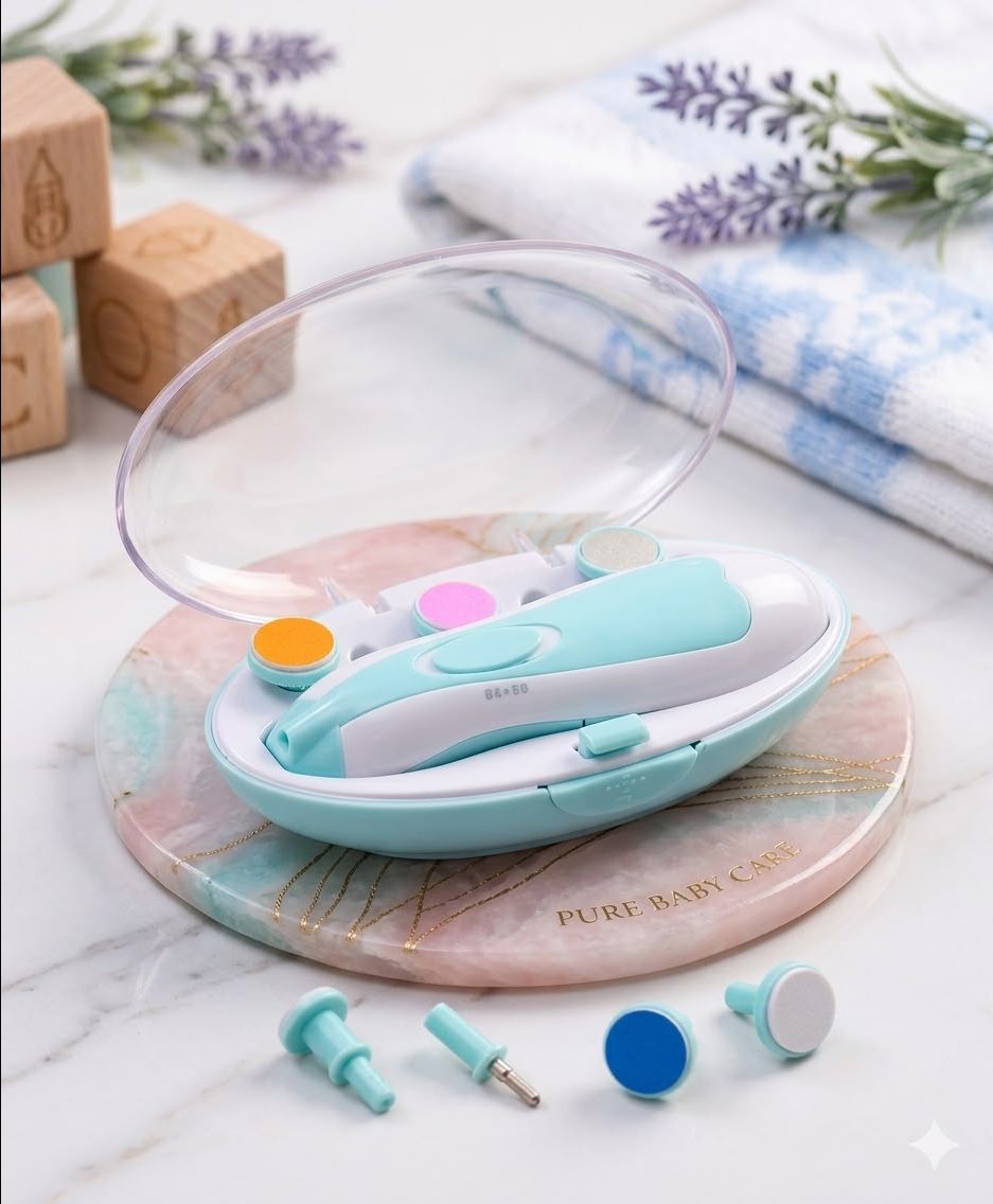 Electric baby nail trimmer for convenient baby nail care and grooming.