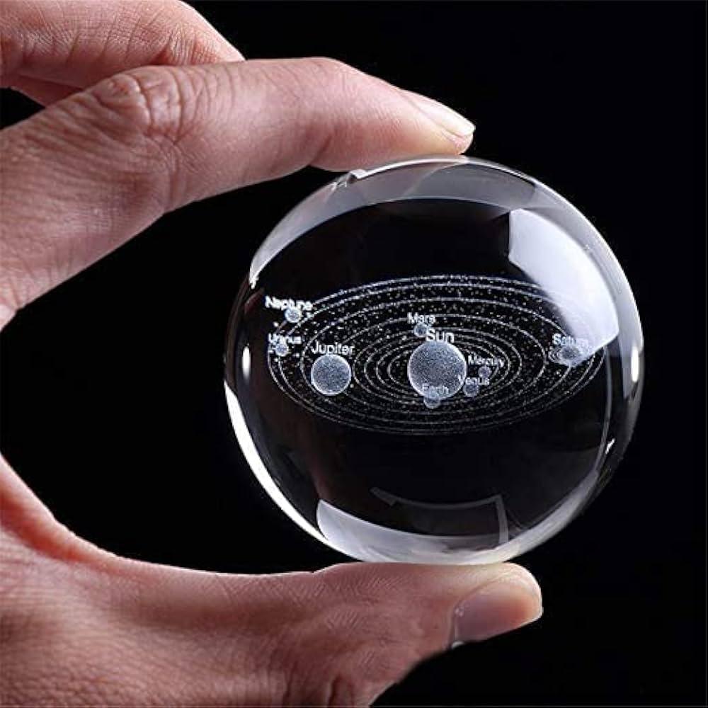 Random-design 3D galaxy crystal ball night light with wooden base