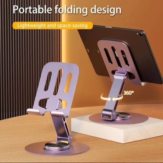360-degree rotatable and foldable universal phone stand for hands-free smartphone viewing.