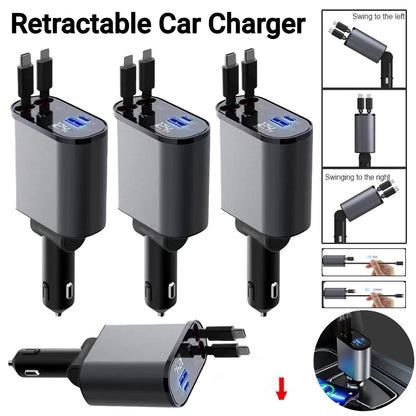 4-in-1 120W retractable car charger with compact design