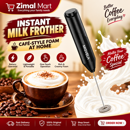 Electric milk frother and egg whisk for mixing beverages and light whisking tasks