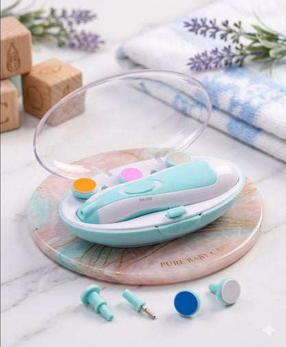 Electric baby nail trimmer for convenient baby nail care and grooming.