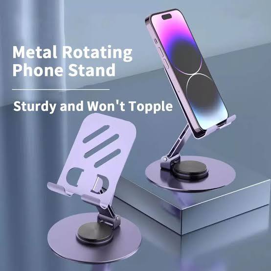 Foldable portable mobile phone stand designed for desks, tables, and everyday use.