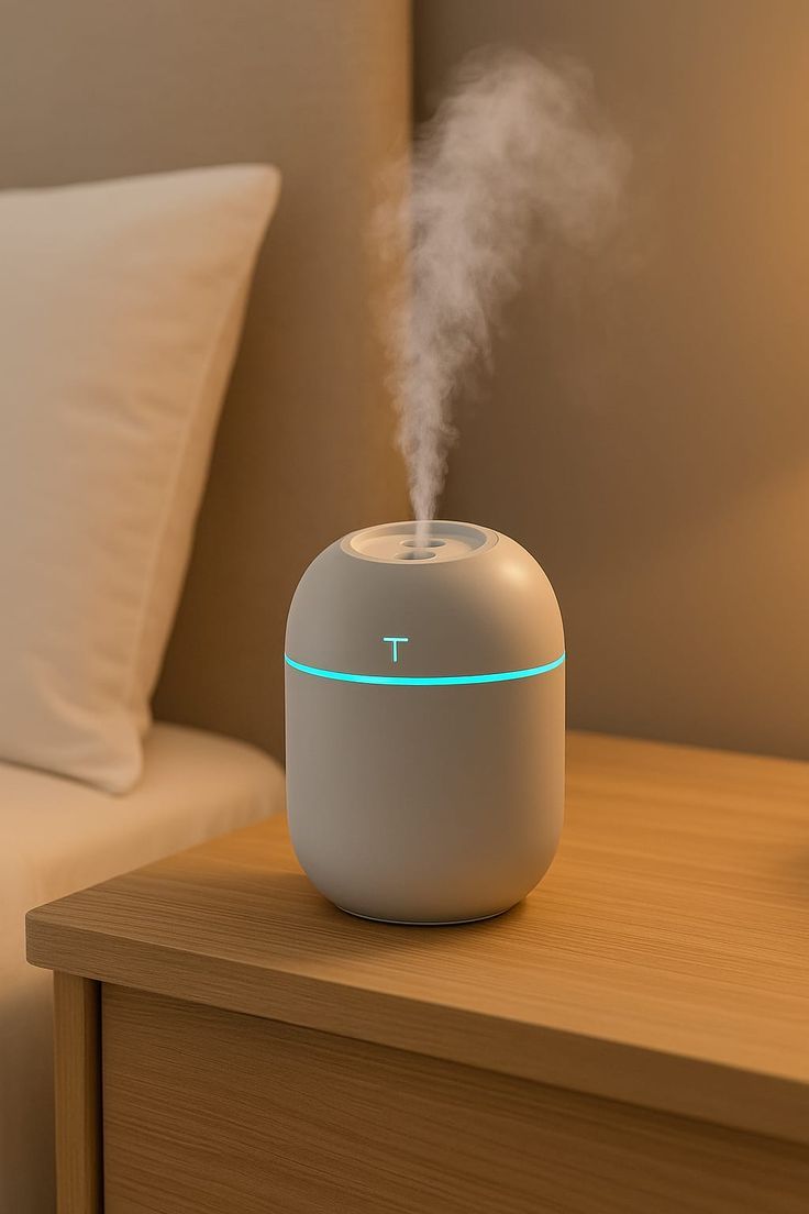 Mini USB humidifier releasing a fine mist for everyday indoor use.