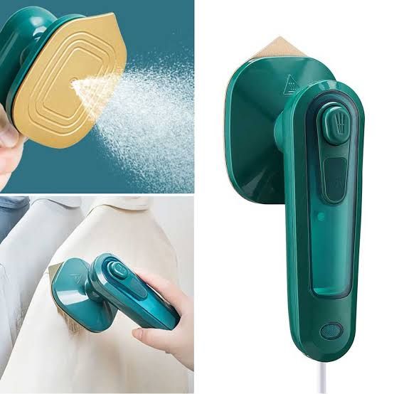 Portable electric travel iron being used to smooth wrinkles from a suitable garment.