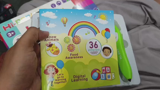 Kids interactive preschool learning book demonstration with smart talking pen.