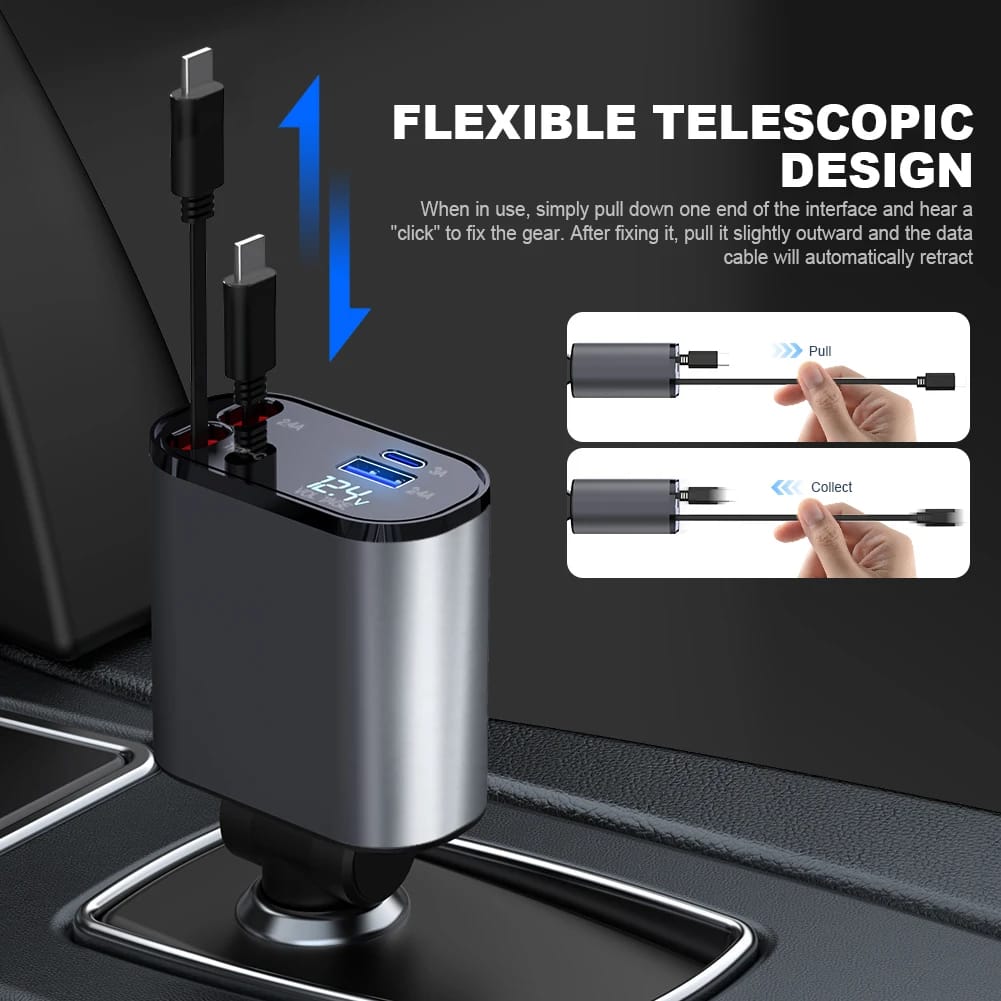 Retractable cable design for convenient in-car charging