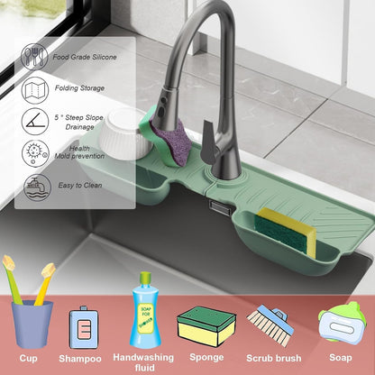 Silicone sink water catcher mat with space for a kitchen sponge