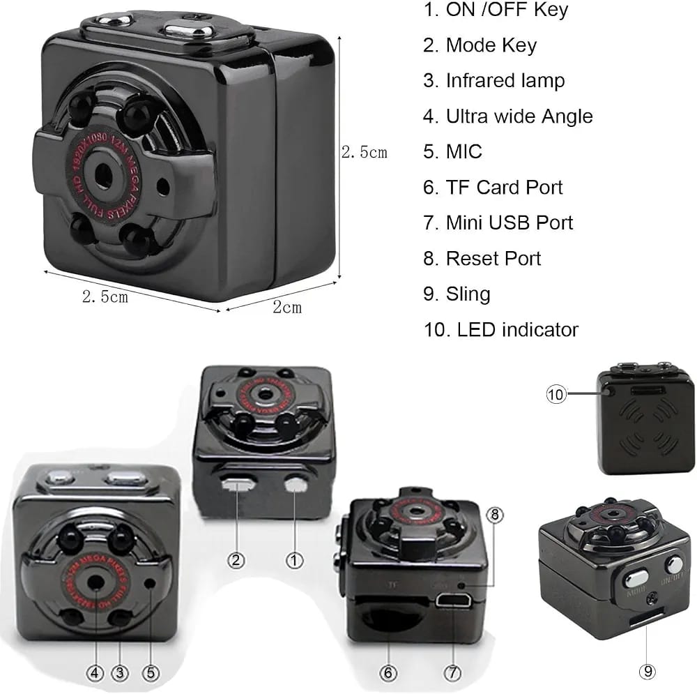 SQ8 mini camera with USB connection and rechargeable battery