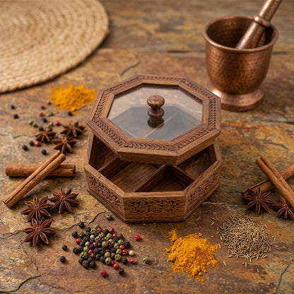 Decorative wooden storage pot with lid for dining table styling and home décor